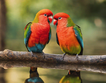 A pair of lovebirds, their vibrant plumage a reflection