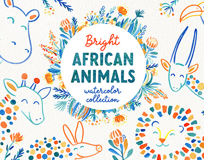 Bright African Animals Watercolor collection