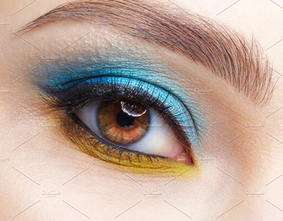 Human female eye with blue