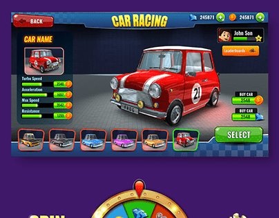 Car racing game ui /gui/ui/ue/ux/app/icon/logo/web