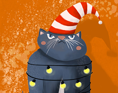 Grumpy Christmas Cat digital illustration
