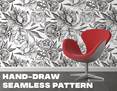 Seamless pattern with hand-drawn peonies
