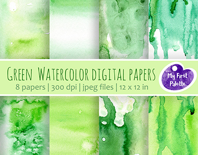 Green Watercolor Digital Papers - Set of 8 papers