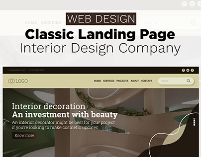 Classic landing page for interior design company