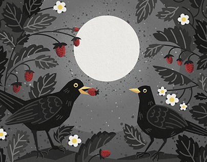 Birds meeting under the moonlight (vector)