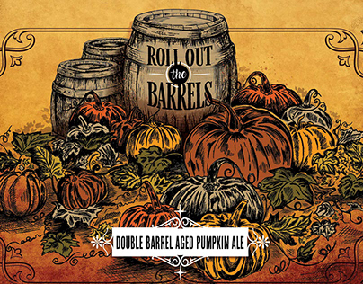 Illustrated Beer Label Design - Barrels, Pumpkins