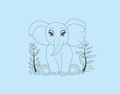 cute baby elephant vector line art design