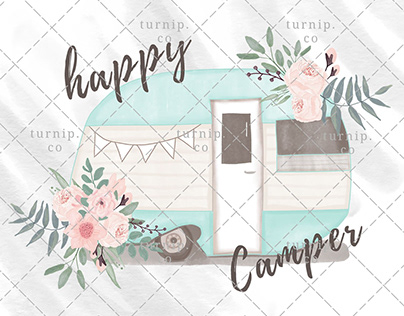 Watercolor Happy Camper Clipart PNG Sublimation Graphic