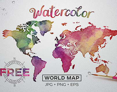 FREE Vector+Raster Watercolor World Map