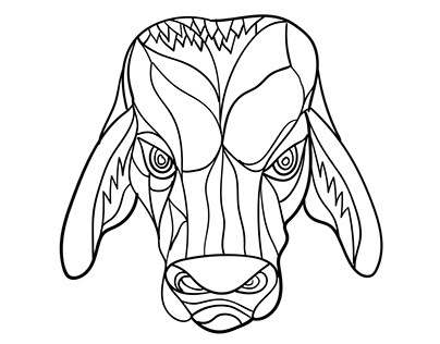 Brahma Bull Head Mosaic Black and White