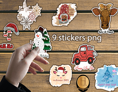 Christmas Happy New Year Stickers Bundle Graphic