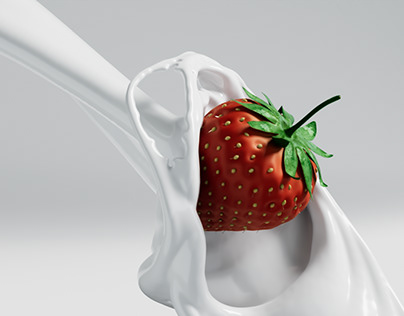 Strawberries flowing through milk