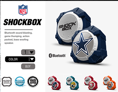 Product Design: Shockbox Speaker, branding, web layout