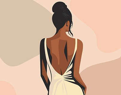 Woman in backless dress, vector art