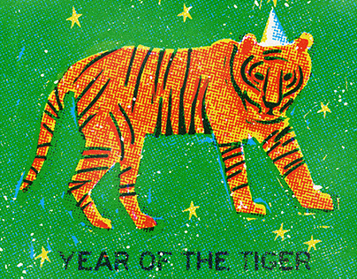 YEAR OF THE TIGER matchbook-style illustration