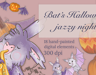 Bat’s Halloween jazzy night clipart