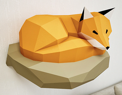 DIY Papercraft Fox. 3D sculpture template.