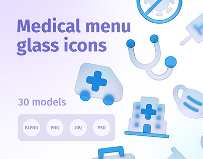 Medical glass menu 3D icons