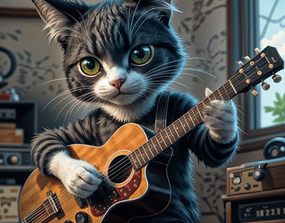 Cat with a guitar