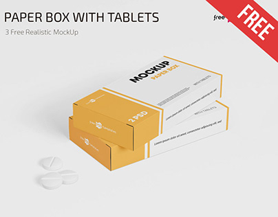 FREE PSD PAPER BOX WITH TABLETS MOCKUP SET