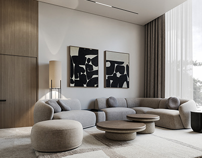 Minimal Japandi living room design, UAE