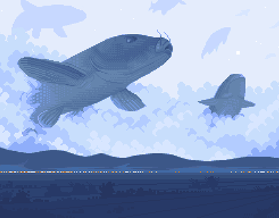 Black Koi Fish - Pixel Art
