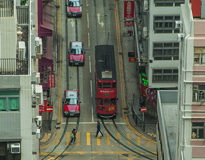 Hong Kong street and harbor view