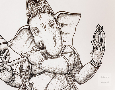 Ganesha dotwork mural