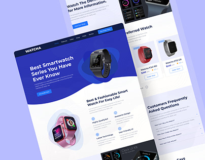 Product landing page design for watcha smartwatch brand
