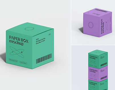 Isometric Square Paper Box Branding Mockups Set