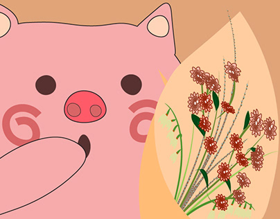 Pig with a bouquet