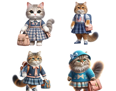 Cartoonic cat 3D Going to School ClipArt