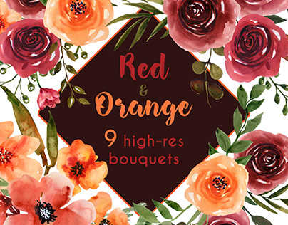 Red & Orange bouquets clipart set