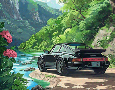 Porsche 930 Turbo Anime style illustration