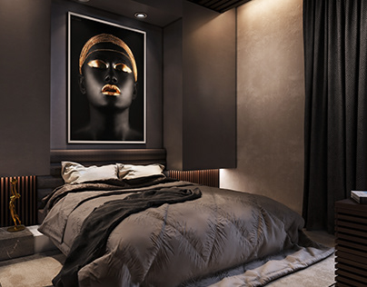 Modern bedroom design in dark colors