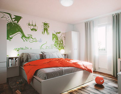 Cute dragons and knights interior design for children