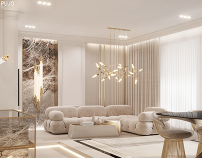 LIVING ROOM WITH GOLD ACCENTS