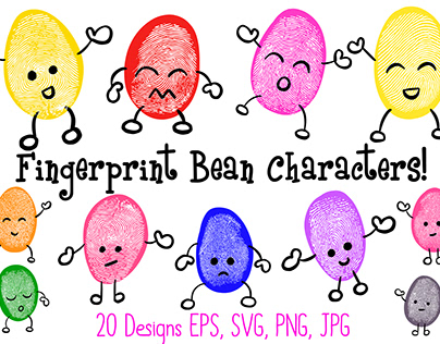 Funny Fingerprint Print Bean Cartoon Characters