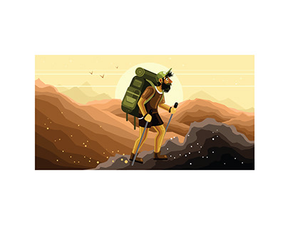 Mountain Hiking Vector Graphics Illustration
