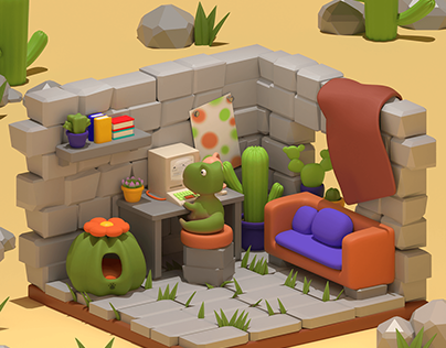 3D Isometric Dino's Gaming Room