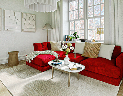 Living Room With Red Sofa