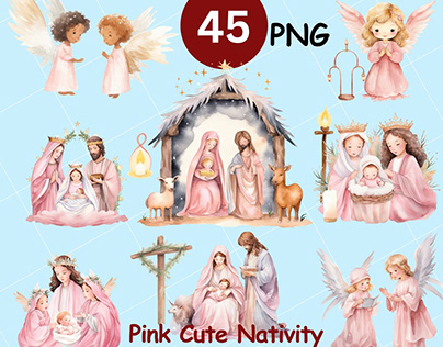 Pink Cute Nativity Christmas Clipart