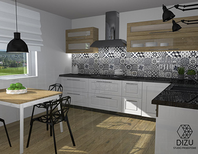 Kitchen with patchwork tiles
