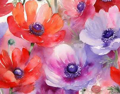 Anemone Watercolor flowers created in Adobe firefly