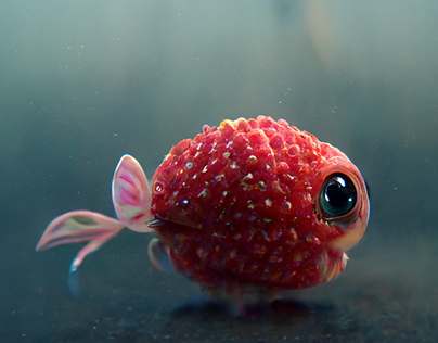 A baby fish made of strawberries