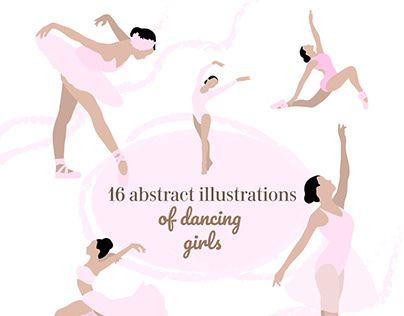 16 abstract illustrations of dancing ballet girls