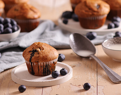 Fresh baked whole wheat blueberry muffins