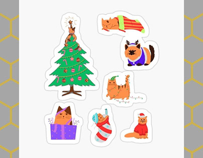 CAT AND CHRISTMAS STICKER