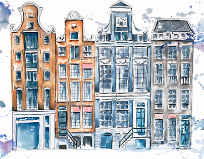 Watercolor Amsterdam Canal Houses