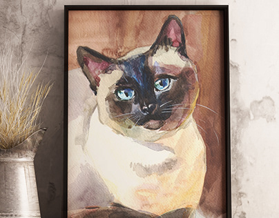 Siamese cat painted in watercolor